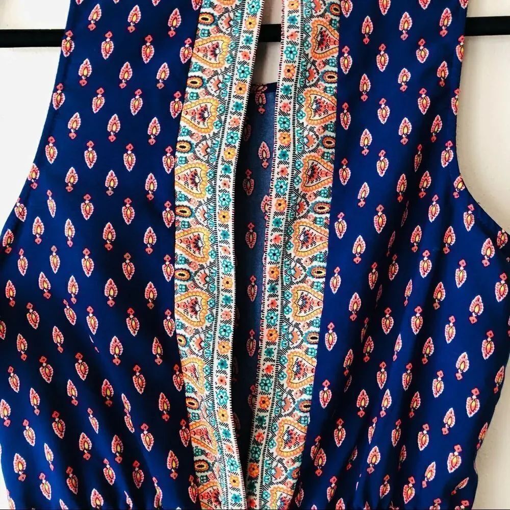 Charlotte Russe Blue Patterned Open Back Romper - Picture 9 of 9